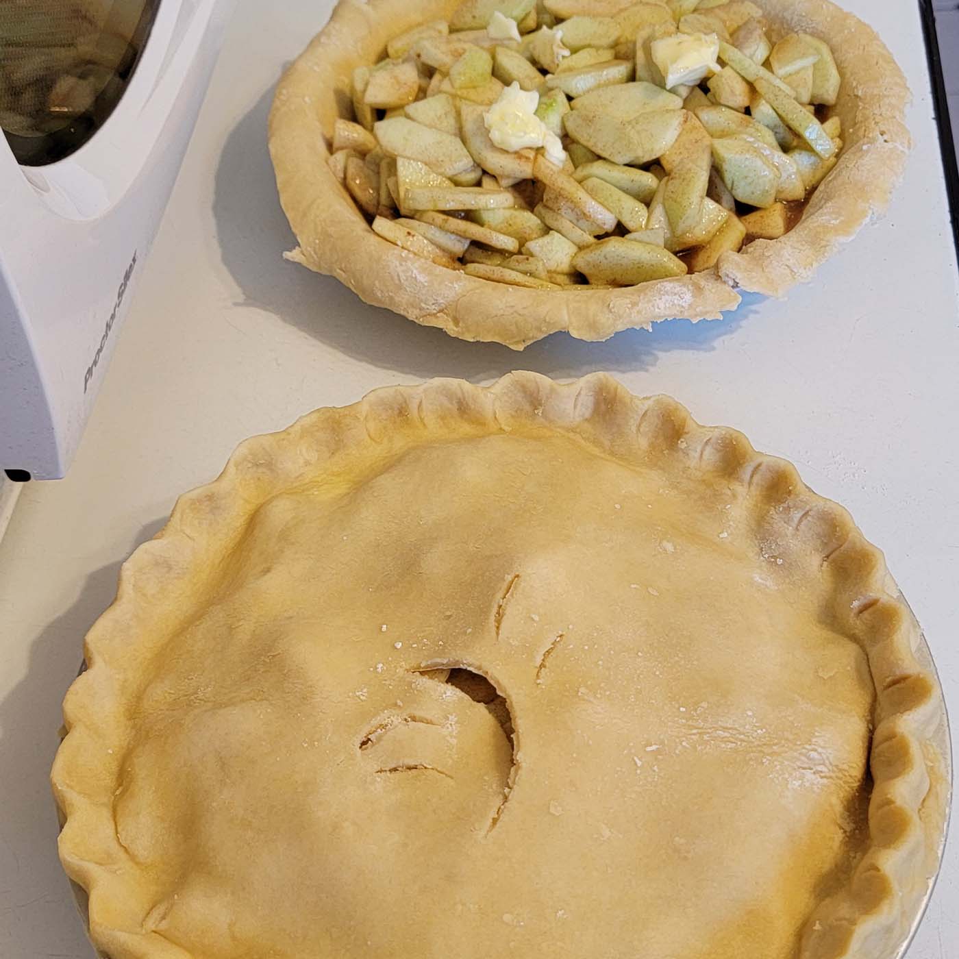 Homemade apple pie with golden crust.